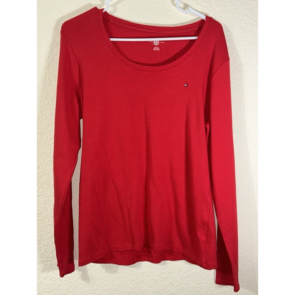 Tommy Hilfiger Red Classic Casual Long Sleeve Women's Top XL Preppy
